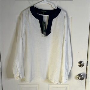 Lauren Ralph Lauren Linen Tunic Blouse Women's size XL Lagenlook Beachy Coastal